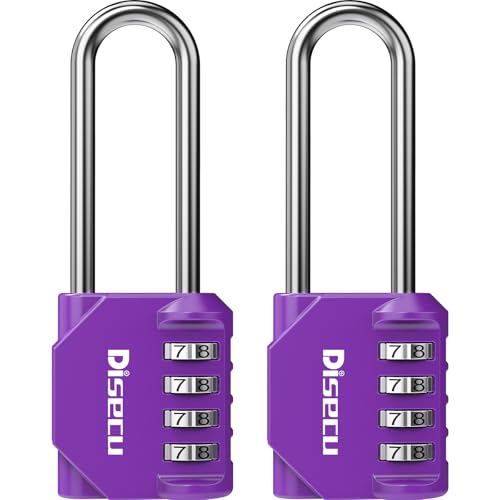 Image of 2 Pack disecu 2.6 Inch Long Shackle Combination Lock, 4 Digit Outdoor Waterproof Padlock for School Locker, Gym Locker, Storage Unit, Gate, Fence, Toolbox, Cabinet (Purple)