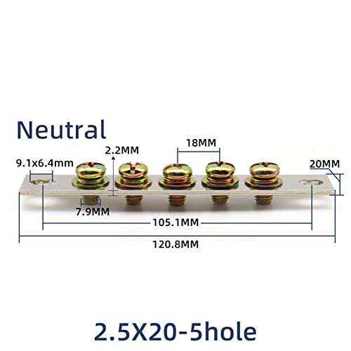 saako Brass Stud High Current Grounding Neutral Terminal 5/7/10 Hole Cross Hexagonal Socket Screw for Distribution Box 1Pcs (Color : 2.5X20 5 Neutral, Size : Hexagonal)