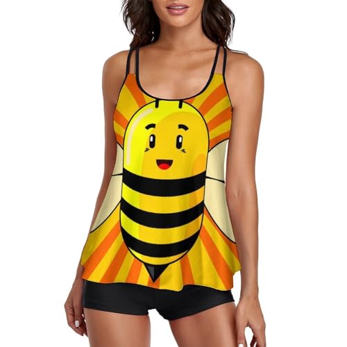 Maillot de bain tankini confortable avec short de garçon et imprimé abeille en dessin animé
