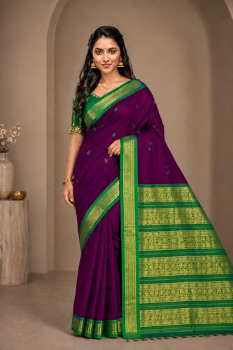 Image of Pure Kalyani Cotton Saree | Zari Border & Blouse Piece - Lata Gadwal Design | Traditional Saree