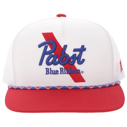 Image of HOOEY Officially Licensed Pabst Blue Ribbon One Size Fits All Adjustable Snapback Hat for Men and Women Mesh Back Trucker Hat