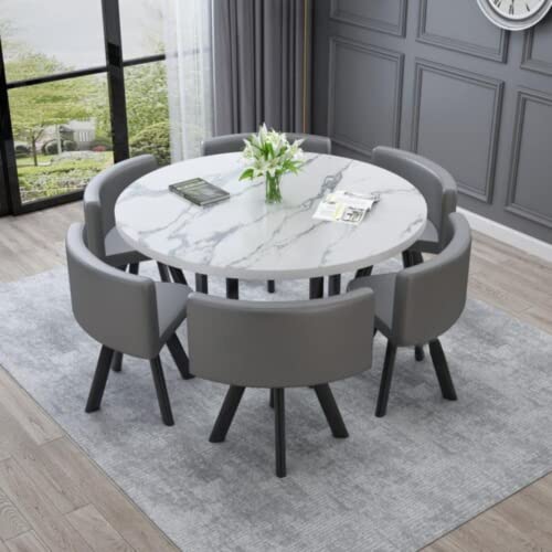 ダイニングテーブルセット6人用 だいにんぐテーブル セット6人 食卓テーブルセット 北欧ライト高級ラウンドダイニングテーブルと椅子の組み合わせモダンなミニマリストラウンドダイニングテーブルホーム小さなアパートラウンドテーブルダイニングテーブル6人用 (模造