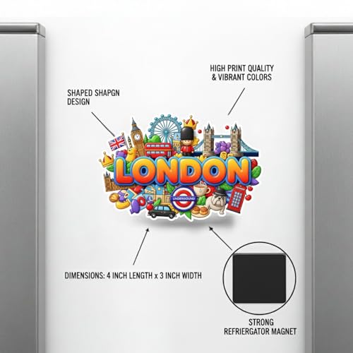 Image of Souvenir Fridge Magnet | 4x3 Inch Collectible Travel Decor | Strong & Durable Refrigerator Magnet with Iconic Landmarks for Travelers (London)