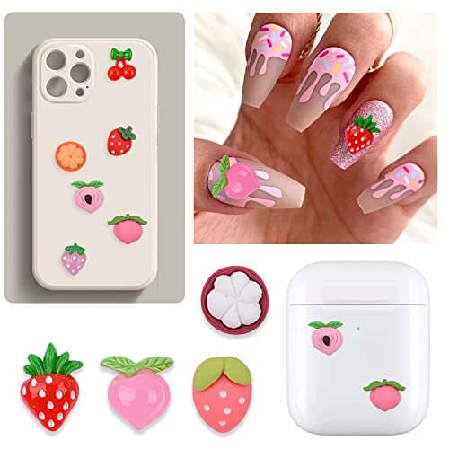Katfan 90Pcs 3D Fruit Nail Charms Cherry Strawberry Flatback Resin Charms For Nail Art Decorations Supplies Diy Crafts With Storage Box #TOP2