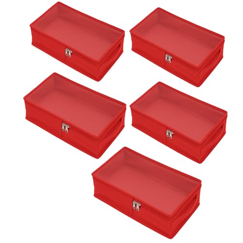 Image of Shoes Pouch Multiple Shoe Bag for Storage | Under Bed Organizer Box with Clear Plastic Zippered Cover | Dust Proof Travel Shoe Bags for Men & Women | Folding Packing Pouches (Red, Pack of 5)