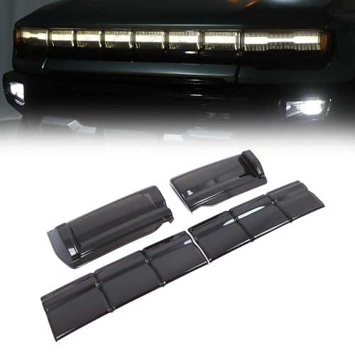 Front Bumper Headlights Cover for Hummer EV Accessories Black Smoked Headlamp Lights Cover Trim Guard Shell for Hummer EV SUV Pickup 2023 to 2027 Front Headlight Smoked Lens Kits (Pickup)