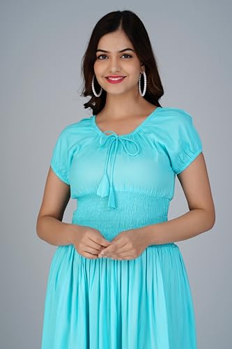 Image of Denarius Women's Rayon Short Sleeves Round Neck Solid A-Line Gown Dress