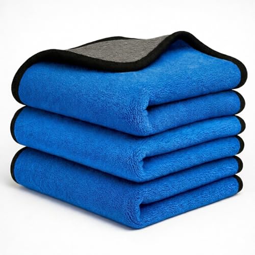 Image of Microfiber Cloth - 3 pcs - 40x40 cms - 500 GSM Blue-Grey Multipurpose Cleaning Cloths - Super Soft, Lint-Free & Reusable - Ideal for Car, Kitchen, Glass & Home Cleaning.