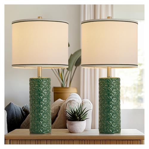 27" Farmhouse Bedside Table Lamp Set of 2, Green Modern