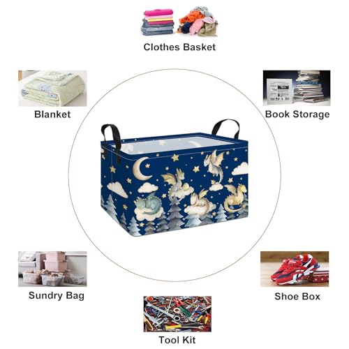 Image of Rectangular Dragon Storage Bin, Medium Fabric Closet Organizer Basket | Moisture repellent textile, reinforced carry grips, collapsible holder tidies cabinet and teenage bedroom belongings