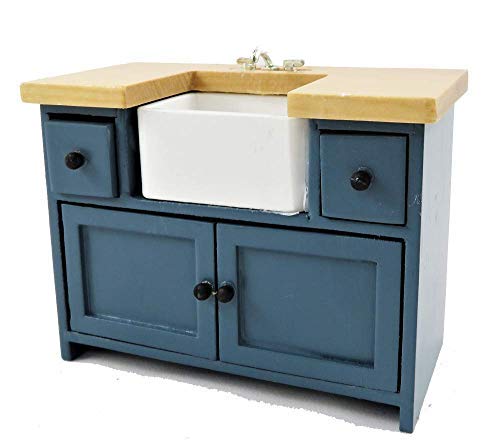Odoria Miniatura Fregadero Para Casa De Muñecas – Escala 1:12, Isla De Cocina Con Lavabo Y Armario, Madera Rústica De 10,4x5,2x7,8 Cm