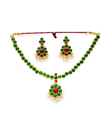 Red and green stone gold necklace Clearance