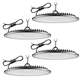 300W 4 Pieza UFO LED Lámpara de Alta Bahía,6500K Blanco Frío Focos LED Interior Techo,30000LM Iluminación de Almacén,IP65 Impermeable Lampara Industrial,Naves Industriales para Garaje Fábrica Taller