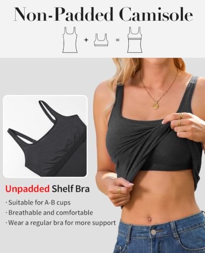 Image of V FOR CITY Non-Padded Shelf Bra Tank Top for Women Cotton Adjustable Wide Strap Camisole Basic Cami Shirts 2 Pack