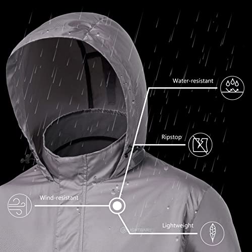 Lightbare Men’s Rain Jacket Lightweight Water Resistant Raincoat Ripstop Packable Breathable Hooded Windbreaker #TOP4