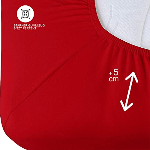 Buymax Spannbettlaken 140x200cm Baumwolle 100% Spannbetttuch Bettlaken Jersey, Matratzenhöhe bis 25 cm, Farbe Rot - Image 5