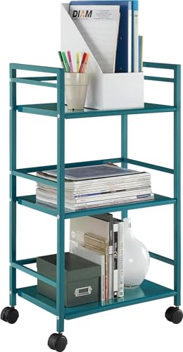 Image of WINSTAR Metal Rolling Trolley with Lockable Wheels | Heavy Duty Multifunctional Metal Frame Cart | Ideal for Home, Kitchen, Bathroom and Office Storage | (Teal, 3-Tier Seller Shipped)
