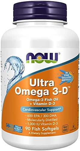 NOW Supplements, Ultra Omega 3-D™, Omega-3 Fish Oil + Vitamin D-3, Cardiovascular Support*, 90 Softgels