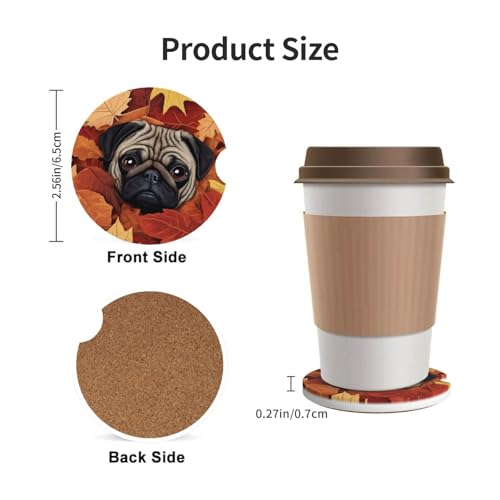 2pcs Car Cup Holder Coaster Pug Dog Absorbent miniatura 3
