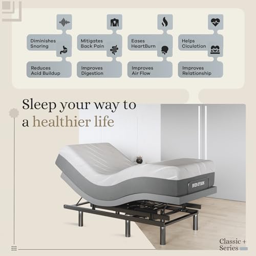 Image of Sven & Son Harmony Adjustable Bed Base, Head and Foot Lift, Massage, Under-Bed Lights, USB, Gel Memory, Zero Gravity Smart Frame - Twin XL + 14 inch Hybrid Spring Matt (Medium Soft)