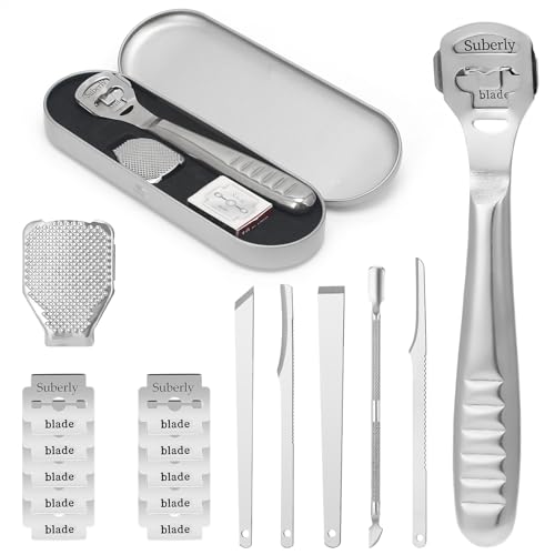 PEAKTOP 17 Piezas Cuchillas Para Callos Profesional, Cuchilla Callos Pies De Acero Inoxidable, Corta Callos Pies Con 10 Cuchillas, Quita Durezas Para Pies Para El Cuidado De Los Pies (Plata）