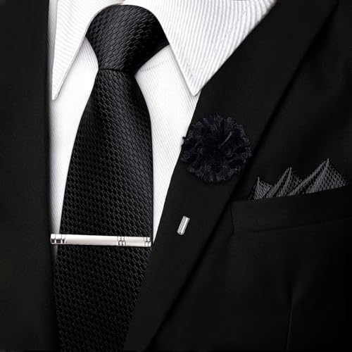Image of DiBanGu Silk Pre-tied Ties for Men Formal Adjustable Necktie Set | 6PCS,Zipper Tie,Pocket Square,Cufflinks,Tie Clip & Lapel Pin,Wrinkle-Resistant,Premium Gift Box,Formal Business Wedding Party