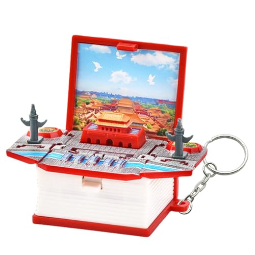 Generisch Llavero de libro emergente, miniatura Tiananmen Square Scene Backpack Pendant | Tiny Folding Book Keychain Children Kids Toys Car Key Rings Key Chains, Características únicas, Siehe
