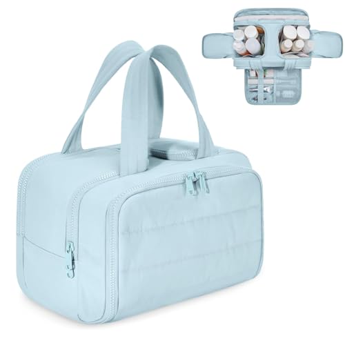 Image of Handcuffs Polyester Toiletry Kit Bag for Women - Hanging Makeup Organizer, Travel Cosmetic Pouch, Lightweight Grooming Case (Light Blue)