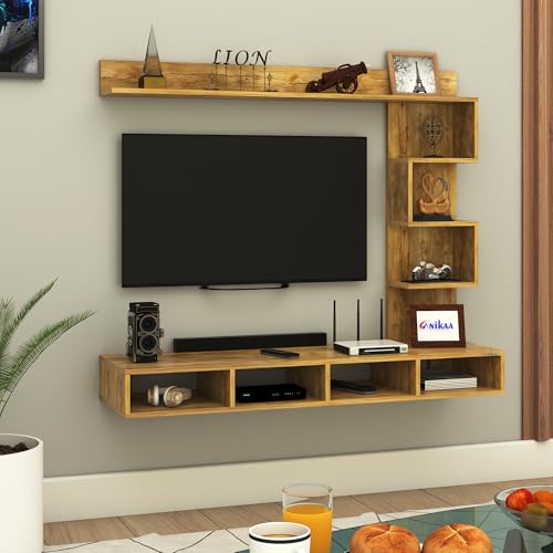 Image of Anikaa Laura Engineered Wood Wall Mount TV Unit /TV Stand /TV Cabinet /TV Entertainment Unit /Set Top Box Stand (Ideal for 43 Inch) (D.I.Y) (Gaintwood)