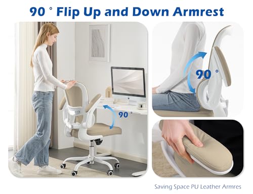 Image of TRALT Ergonomic Office Chair - Desk Chair with Adjustable Lumbar Support Computer Chair - Mesh Comfy Chair with Flip-up Armrests - Gaming Chairs for Adults Home Office (PU Leather, Khaki)