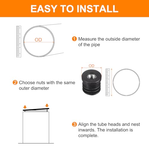 Image of uxcell 4Pcs Plastic Threaded Tube Inserts with M6 Thread, for 16mm /0.63 inch OD Round Tube, Adjustable Round Black Plastic Plug Caster Insert Chair End Caps Furniture Leg Plug