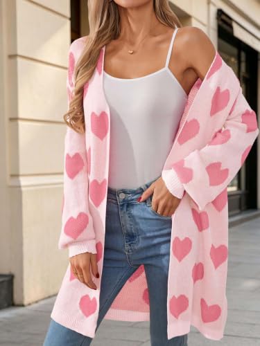Image of Oversized Long Cardigan Sweaters for Women Cute Heart Fall Coats Outfits