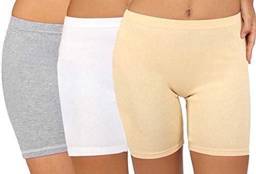 Image of Bralux Cycling Shorts for Women, Girls with Cotton Spandex Set of 3 - Multi Colour Rib Shorts