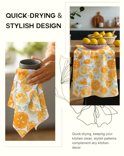 Image of Miss Adola 150GSM Flour Sack Kitchen Towels Set of 2, Lemon | 18 inchx26 inch, Lightweight, Lint-Free, Pure Cotton, Decorative, with Hanging Loop, Absorbent, Softer after Wash, Giftable Package