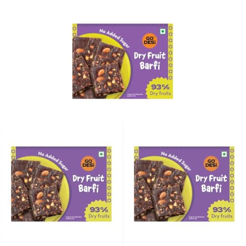 Image of GO DESi Dates Dry Fruit Barfi - 200 grams | 93% Dry Fruits | No Added Sugar | Sweets | Burfi (Pack of 3)