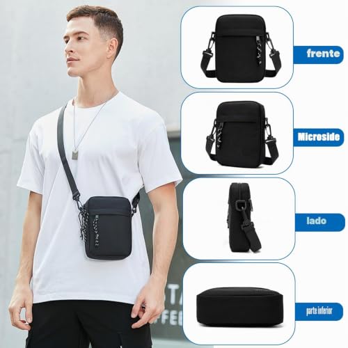 Bolso bandolera para hombre Forhome, mini bandolera negra impermeable con cremallera segura 5