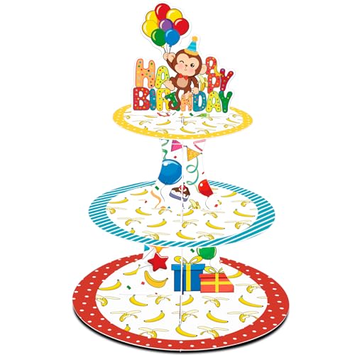 GRULLIN 1PCS Colorful Monkey Banana Cupcake Stand Holder, Zoo Jungle Safari Monkey 1st 2nd 3rd 4th Milestone Birthday Party Favor Decorations
