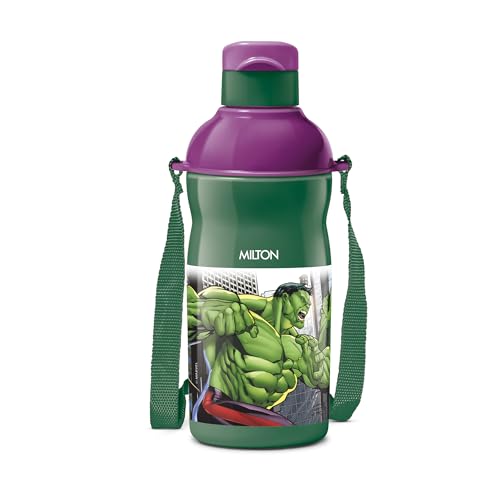 Image of Milton Marvel Kool Elite 400 Insulated Water Bottle for School Kids I Food Grade, Leak Proof Flip Top Lid, Easy to Carry Loop, Insulated Thermo Sipper Bottle for Kids, 426 ml, Dark Green (Hulk Print)