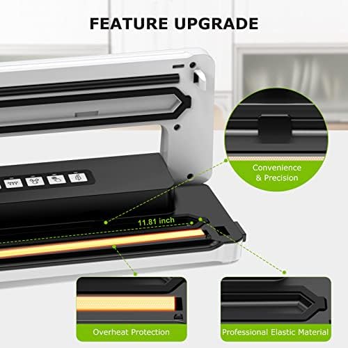 Bonsenkitchen Vacuum Sealer, Food Vacuum Sealers Machine for Sous Vide Cooking, Dry & Moist Food Modes, Food Preservation with Vacuum Bags, VS2000 (White)