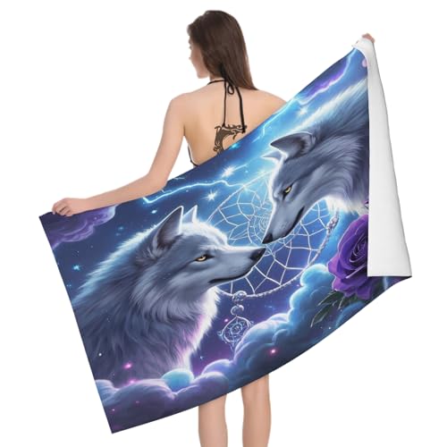 Leichong Toalla de Playa Cazador de Sueños de Lobo de Microfibra Hombre Mujer, Toallas Playa Místico Secado Rápido, Absorbente Toalla Baño 70 x 140 cm