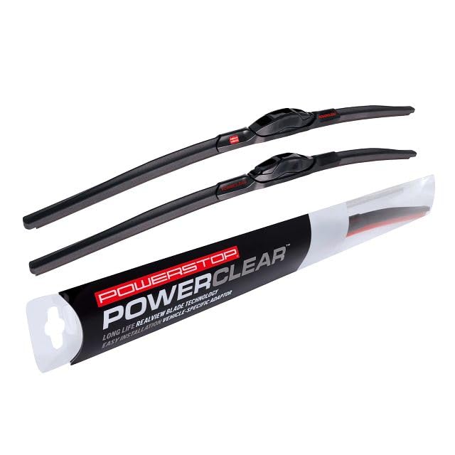 Image of PowerClear by PowerStop Front 19 inch + 18 inch (Set of 2) Hook Windshield Wiper Blade Set For Fiat 124 Spider 2017, Ford Escape 2001-2003, MX-5 Miata 2016-2024, Mini Cooper 2002-2024 PCK-1918-1