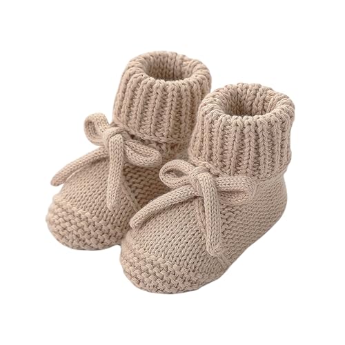 Ellepi Babysocken aus 100% Baumwoll-Trikot – Hochwertige gestrickte Babyschuhe, Einheitsgröße 0–6 Monate (beige)