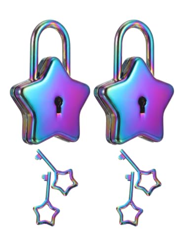 Image of Rainbow 2 Stars Mini Padlock with 4 Keys, Decorative Small Lock for Diary, Jewelry Box & Luggage, Zinc Alloy Security Lock