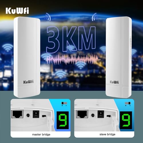 Image of KuWFi 5.8G 3KM Gigabit Wireless WiFi Bridge Point to Point Outdoor Work for Starlink Satellite Signal Extend Outdoor Super Long Range WiFi Router Bridge 1000Mbps Ethernet Port 24V PoE Power 2-Pack