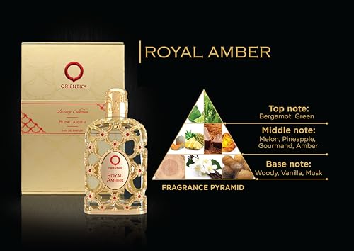 Image of Orientica Luxury Royal Amber Eau De Parfum 0.25oz /7.5ml Mini Splash - Notes of Vanilla, Bergamot, Pineapple - Amber Oud, Gourmand Arabic Perfumes for Women & Men - Perfumes Arabes de Mujer y Hombres