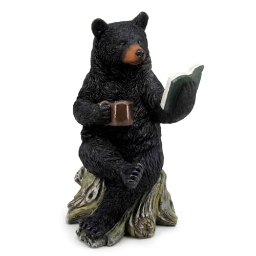 Figura de oso negro leyendo libro decoración rústica