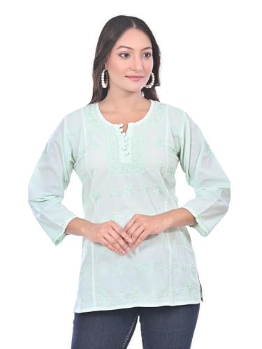 Image of Sanvi Colections Hand Embroidered (Lucknowi Chikankari) YOG luppi Short top Kali Pattern for Women A095