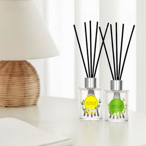 Image of Involve Pura Reed Diffuser Set- Lemon Ice & Lime - 120 ml | Oil Diffuser with Free 10 Reed Sticks Room Freshener for Home Bedroom, Office | Gifts Set (Pack of 2) | New Home Gifts