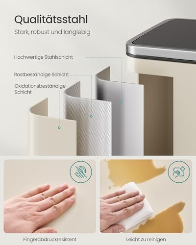 SONGMICS Mülleimer 50 L, Stahl, mit Deckel, Softclose, 15 Müllsäcke – Ansicht 6
