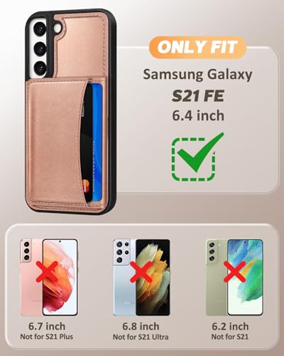 Uppuppy for Samsung Galaxy S21 FE Wallet Case with Card Holder,Rose Gold - image 2